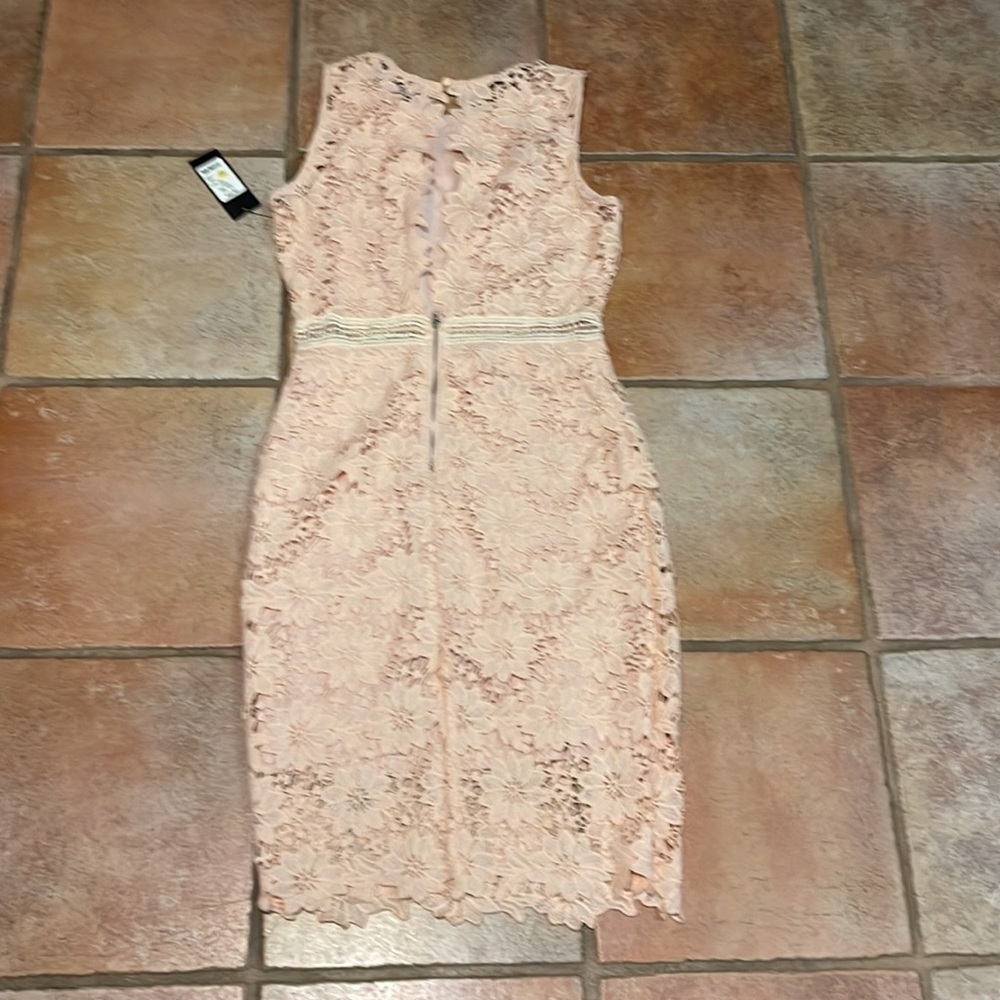 AKIRA LACE OPEN BACK DRESS PEACH SMALL - Picture 5 of 6